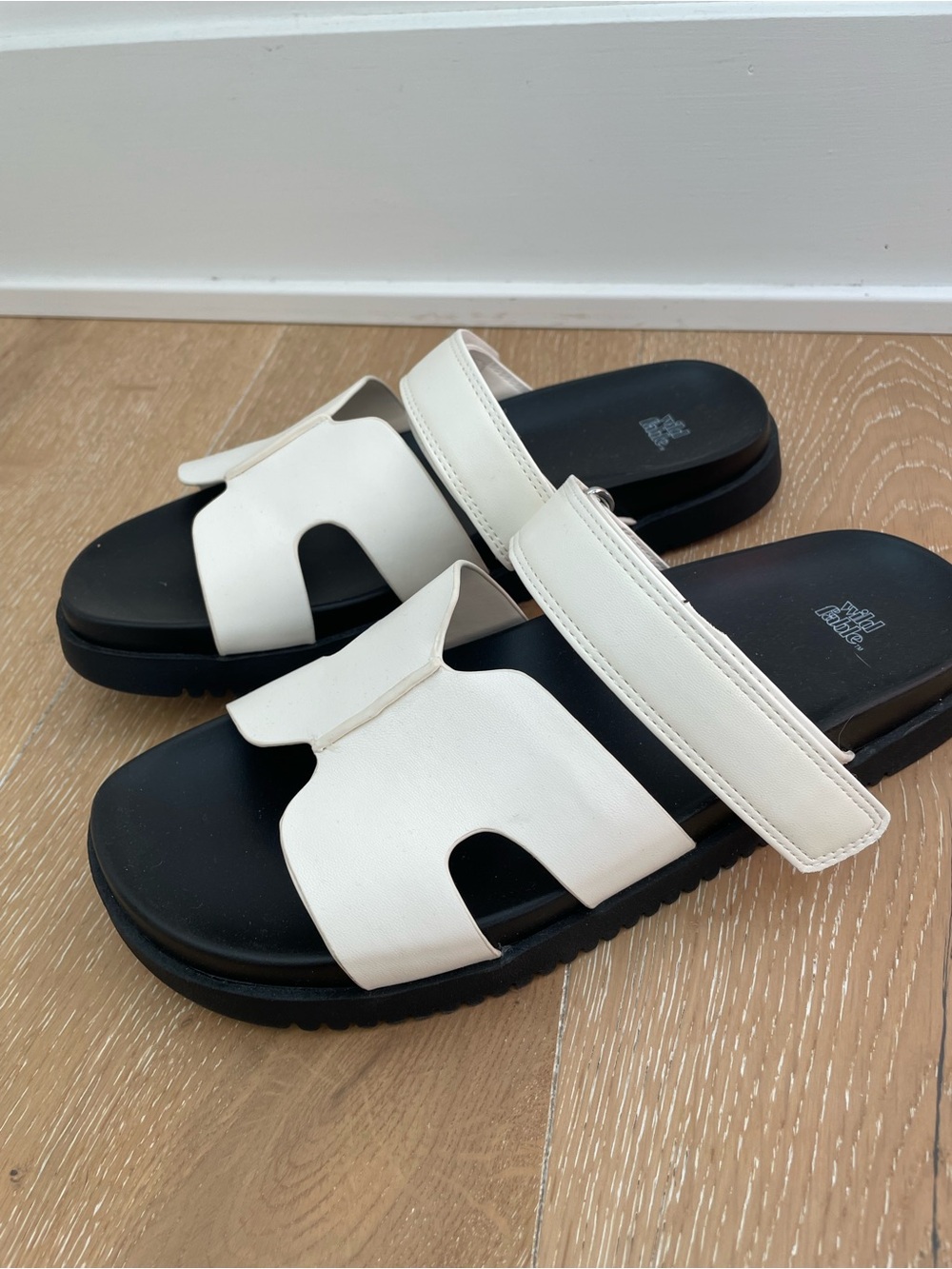 Cream and Black Slide Sandals
